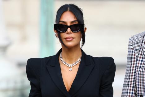 Kim Kardashian leaving a courthouse after testifying in a jewelry robbery trial.