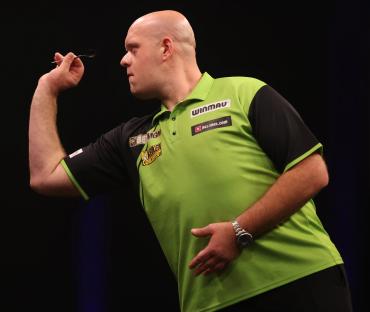 Michael van Gerwen throwing a dart.