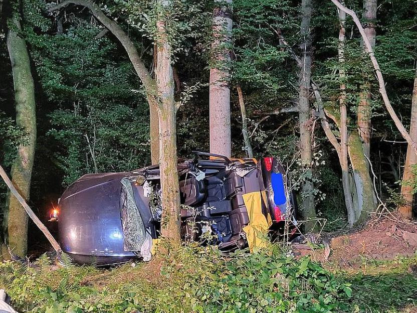 Car crash in woods.