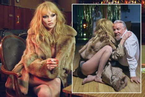 Kate Moss, 51, wows in fur coat in dingy bar as she cosies up to Ray Winstone, 68, as pair act out visual short story