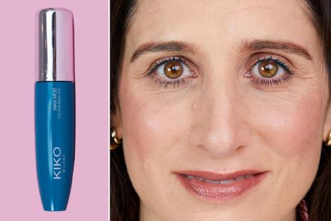 An image collage containing 2 images, Image 1 shows KIKO Milano Maxi Mod Colour Mascara tube, Image 2 shows Portrait of Claire Coleman, beauty writer