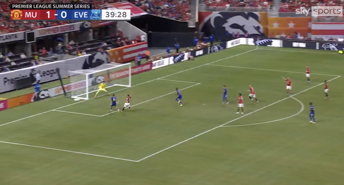 Screenshot of a soccer game, Manchester United vs Everton.