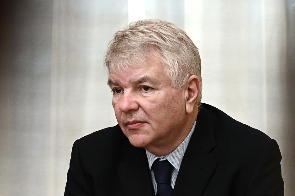 Alexey Meshkov, Russian Ambassador to France, at a press conference in Paris.