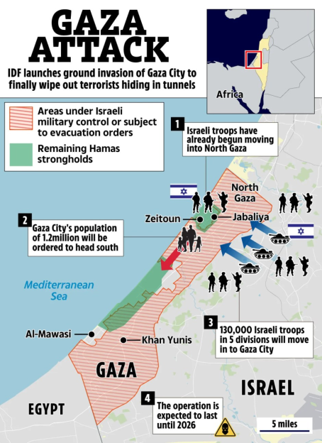 Illustration of Israeli ground invasion of Gaza City.