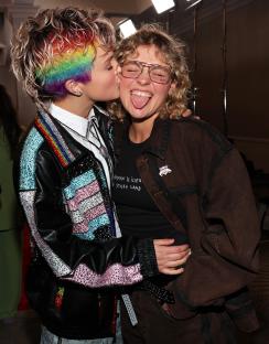 Jojo Siwa kissing Kath Ebbs at the GLAAD Media Awards.