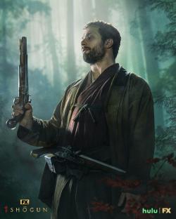 Promotional image for the FX on Hulu series *Shogun*, featuring Cosmo Jarvis.