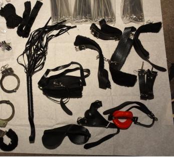 Handout photo of BDSM items used as evidence in a court case.
