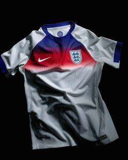 England soccer jersey with red, white, and blue gradient.