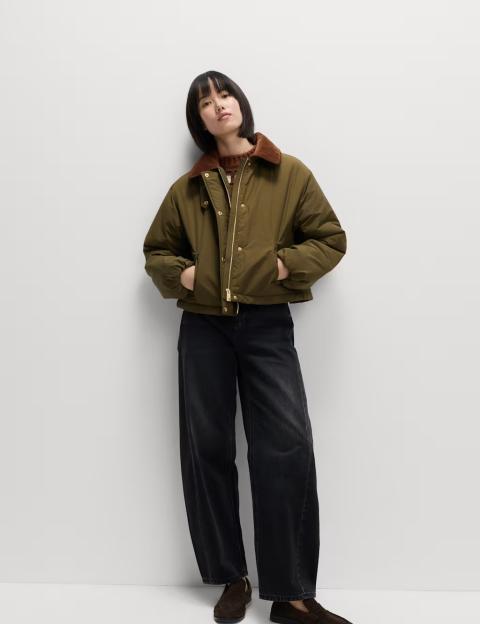 Model wearing a cotton blend Thermowarmth puffer jacket.