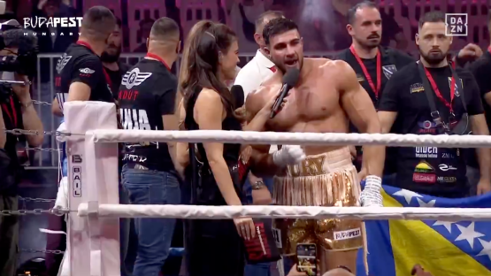 Boxer being interviewed after a match.
