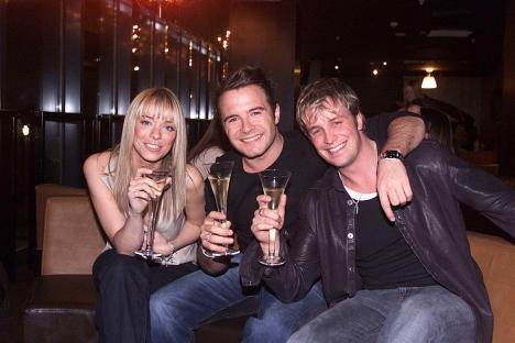 Westlife's Shane and Kian with Atomic Kitten's Liz McClarnon.