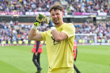 James Trafford of Burnley celebrating their promotion to the Premier League.