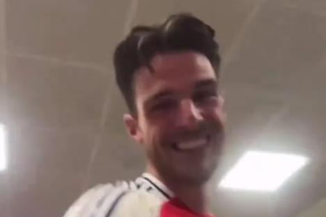 ‘Give me your right foot please’ – Crocked Arsenal star issues plea to Declan Rice in dressing room after stunning goals