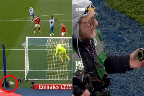 FA Cup cameraman left furious as Brighton star Carlos Baleba destroys his camera with wayward shot