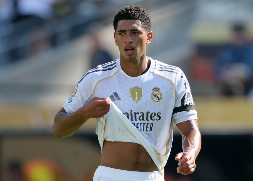 Jude Bellingham of Real Madrid CF on a soccer field.