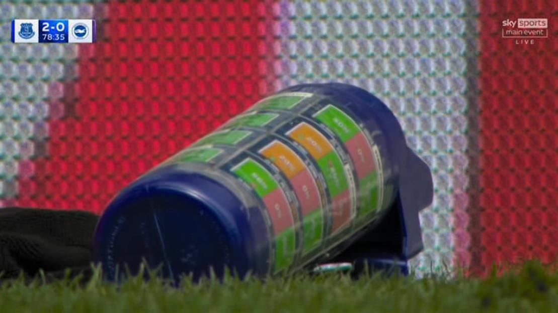 Jordan Pickford's water bottle on the field.