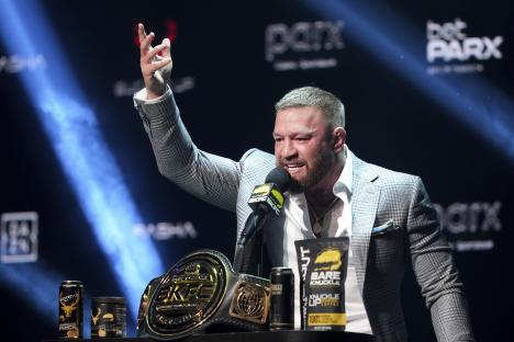 Conor McGregor speaking at a press conference.