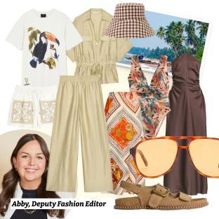 Collage of summer fashion outfits.