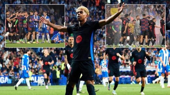 Barcelona win LaLiga at Espanyol as fierce rivals turn sprinklers on to dampen celebration before Hansi Flick intervenes