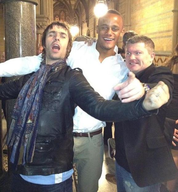 Vincent Kompany with Liam Gallagher and Ricky Hatton.