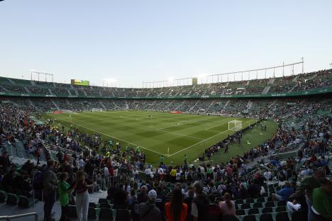 General view of a soccer stadium before a match.