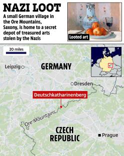 Map showing the location of Nazi-looted art in Deutschkatharinenberg, Germany.