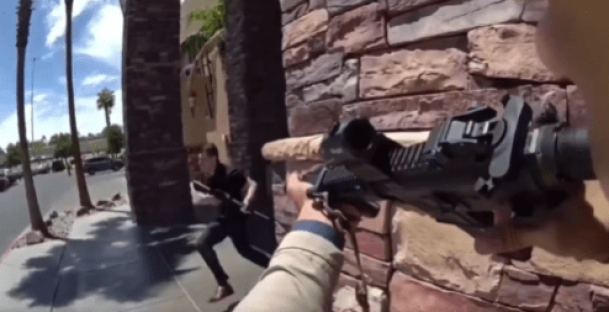Heartstopping bodycam vid shows hero cop gun down Vegas shooter who tried to commit gym massacre before his rifle jammed