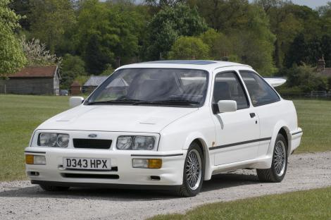 White 1986 Ford Sierra RS Cosworth.