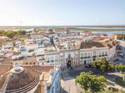 Aerial view of Faro, Portugal's city center.