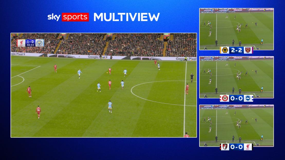 Sky Sports multiview showing multiple soccer game views.
