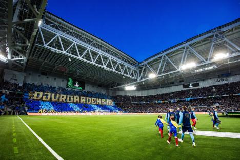 Djurgården fans at a UEFA Conference League semifinal match.