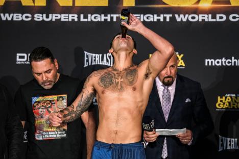 Ryan Garcia drinking a beer at a weigh-in.