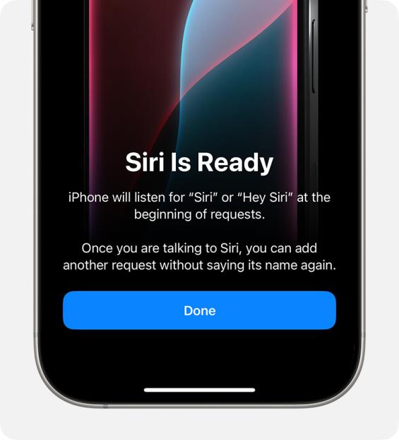 iPhone screen showing Siri is ready.