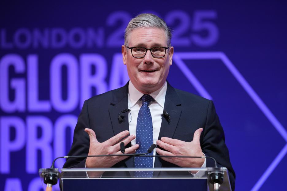 Britain's Prime Minister Keir Starmer gesturing during the Progress Global Action Summit.