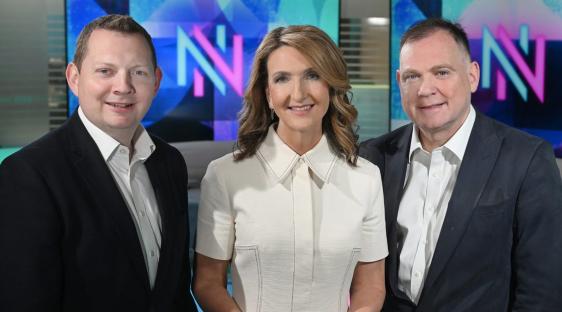 Paddy O’Connell, Victoria Derbyshire, and Matt Chorley, Newsnight presenters.