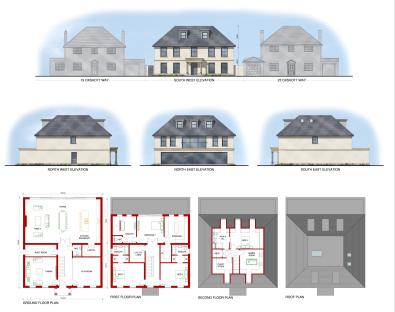 Illustration of house plans and elevations.