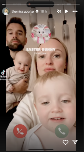 Screenshot of a family video calling the Easter Bunny.