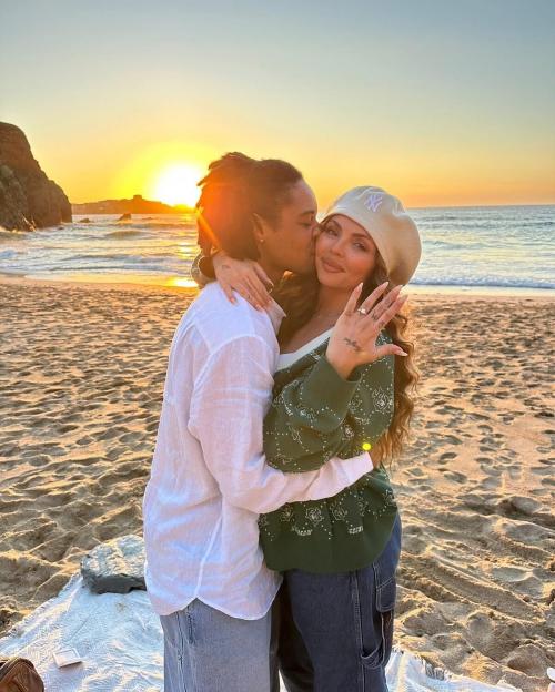 Jesy Nelson reveals she’s engaged after welcoming twins with boyfriend Zion Foster as she shares romantic proposal snaps