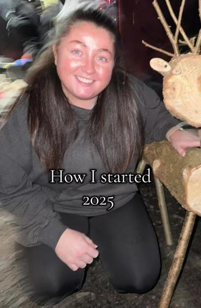 Collage of a woman smiling and another person's hands holding an object.