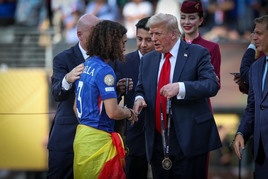 Marc Cucurella and Donald Trump at a FIFA Club World Cup event.