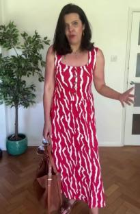 Woman in red and white striped dress.
