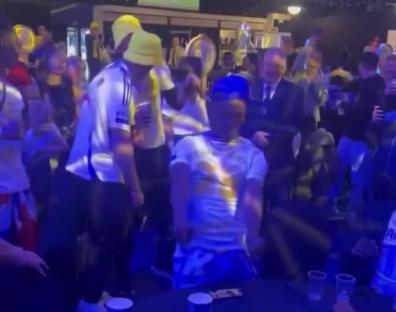 Leeds fans celebrating.