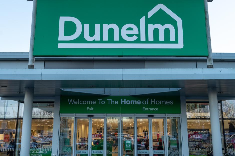 Exterior view of a Dunelm homeware store.