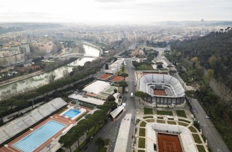 Aerial view of Stadio Centrale Del Tennis in Rome, Italy.