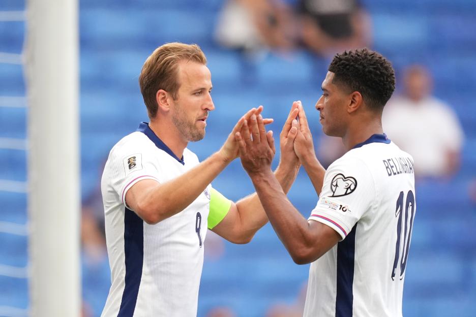 Harry Kane and Jude Bellingham celebrating a goal.