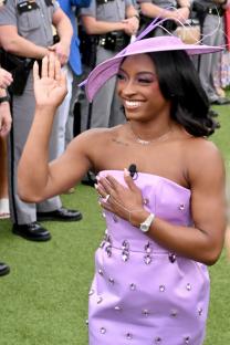 LOUISVILLE, KENTUCKY - MAY 03: Simone Biles attends Kentucky Derby 151 at Churchill Downs on May 03, 2025 in Louisville, Kentucky. (Photo by Daniel Boczarski/Getty Images for Churchill Downs)