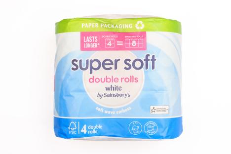 Package of Sainsbury's Super Soft double rolls toilet paper.