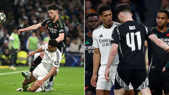Jude Bellingham squares up to England pal Declan Rice as tempers risk boiling over in Real Madrid vs Arsenal clash