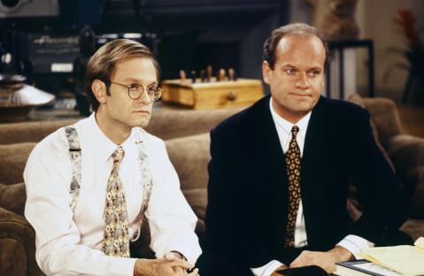 David Hyde Pierce as Niles Crane and Kelsey Grammer as Frasier Crane in Frasier.