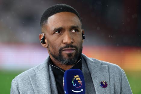 Jermain Defoe presenting for Amazon Prime at a Premier League match.